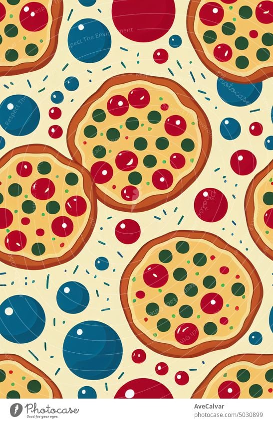 Minimal food wallpaper with cartoon pizza 2d background. Italian pasta and pizza concept food. menu restaurant illustration mozzarella pepperoni fast graphic