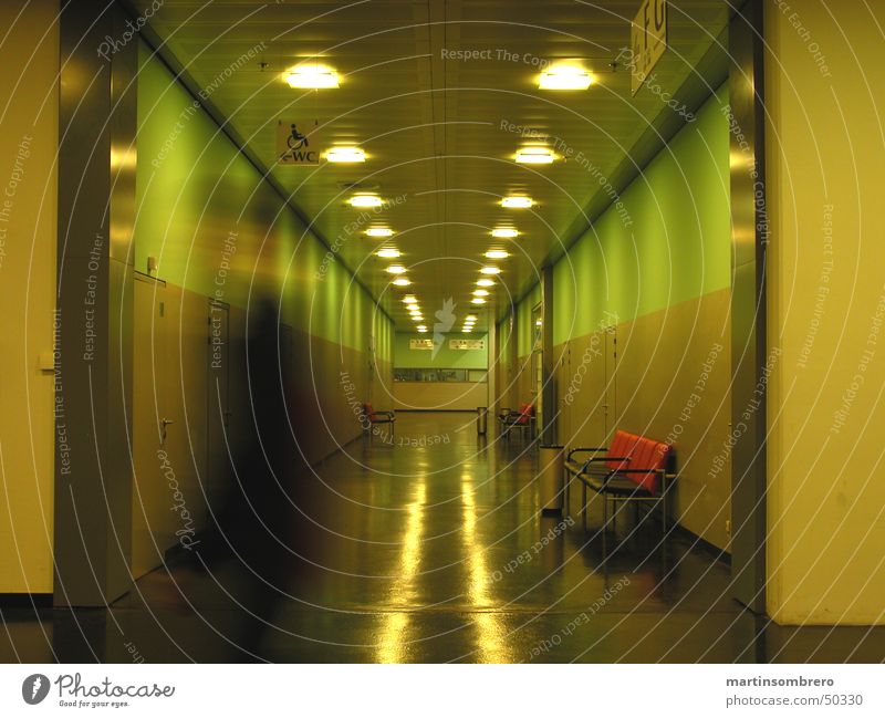 hospital Green Deserted Cold Building Interior design Open long course Human being Blur Interior shot