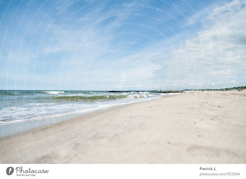 Baltic Sea Beach Ocean Waves Sand Water Sky Free Blue Purity Longing Wanderlust Germany White crest Recreation area Relaxation Colour photo Exterior shot