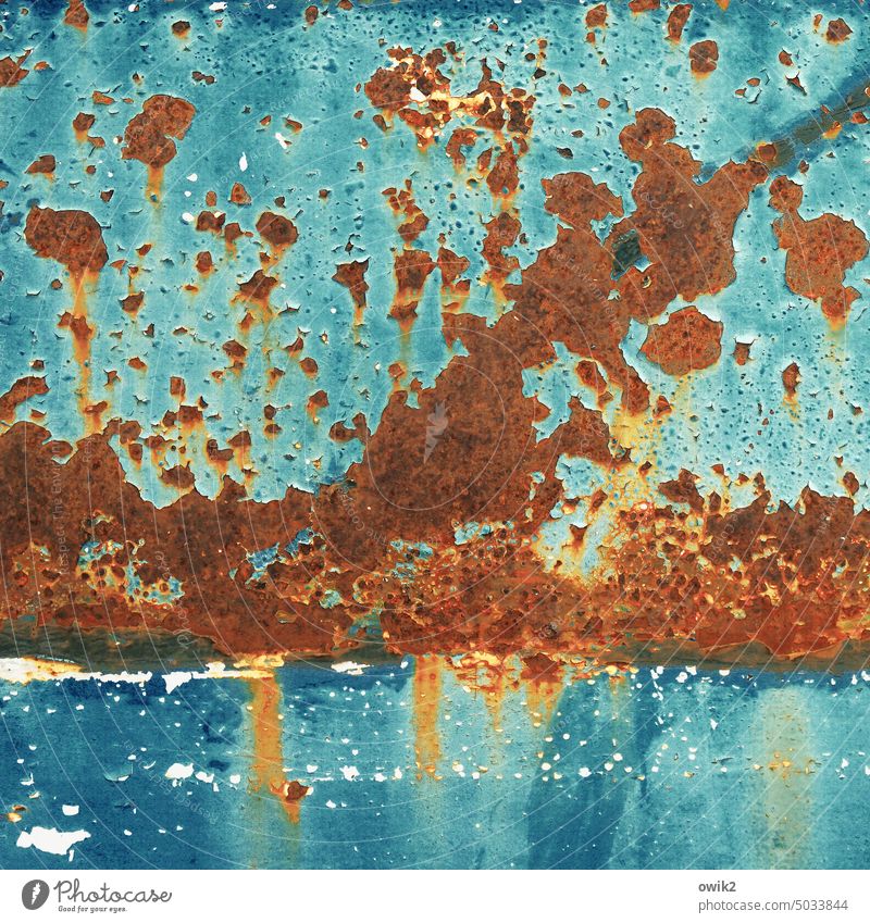 Pied laughter Container Turquoise Blue Metal Old Rust Abstract Tin Tracks Transience Detail Colour photo Flake off remnants Ravages of time Surface structure