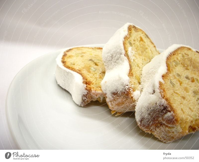 mhhhh christmas! Cake Stollen Plate Confectioner`s sugar Bread Winter December Delicious Pensive Crockery Fragile Yellow White Dust Fine Christmas & Advent