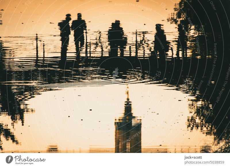 Visitors at the castle in the carp pond Reflection Double exposure Charlottenburg Tourist Attraction Lanes & trails Historic World heritage Silhouette