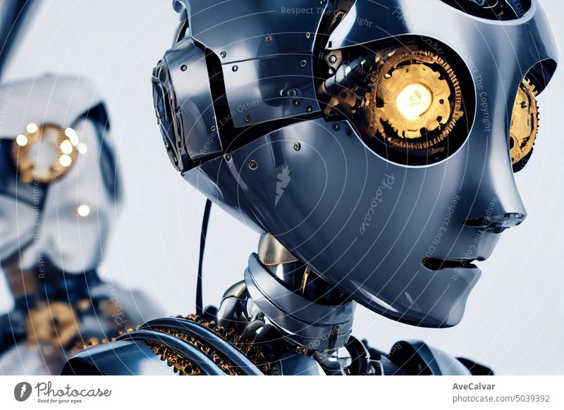 Cyber soldier, cyan and silver lunartechpunk techlight armor. Futurist fantastic illustration. AI Generated Art man cyber cyborg fantasy fiction future
