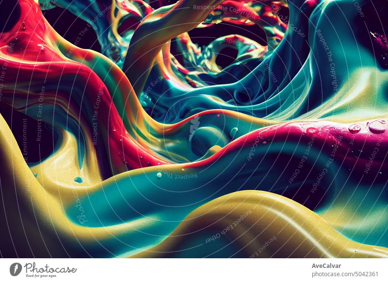 Stunning curly paint colorful close up background with super texture. Macro style, copy space artistic colourful graphic trendy wave wavy element template