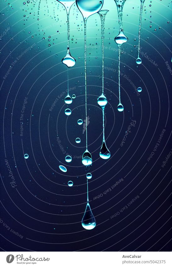 Suspended droplets, epic beautiful smartphone wallpaper, copy space banner background concept aqua liquid rain reflection transparent wet clear relax relaxation