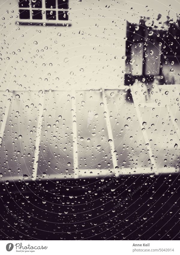 Raindrops at the window Black & white photo Deserted Drops of water vintage