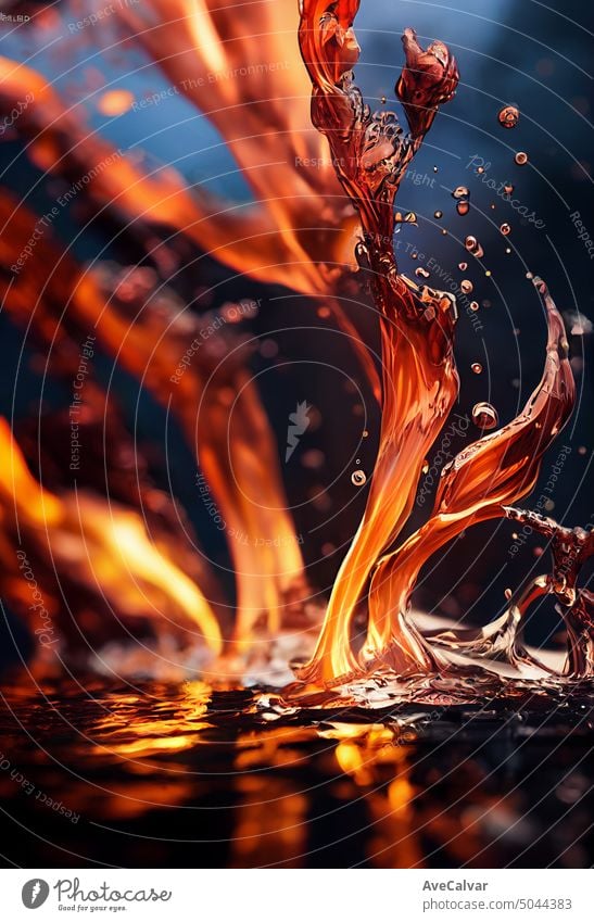 Fire flame versus water and ice concept background with copy space. Fluid wallpaper motion fire art element illustration atmosphere colours cool curve fiery