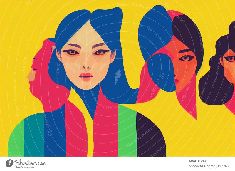 Pattern with female portraits of various nationalities and cultures. Happy International Women's Day. Repeatable background with women of different cultures and ethnicity. Flat vector illustration