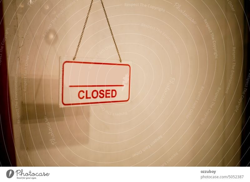 Store closed sign board hanging on the door store business message retail shop signboard information notice market white banner design label service tag frame