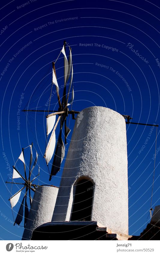 Windmills in Crete. Greece Vacation & Travel Mill Mince White Sky Blue