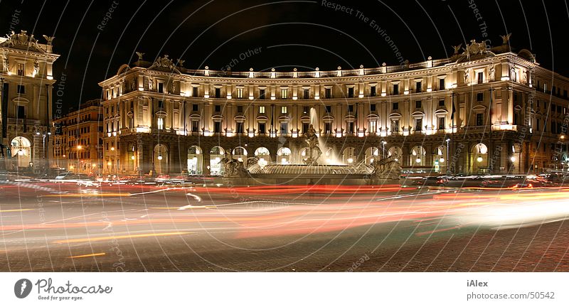 Piazza de la Rebubblica Rome Night Places Building Car Light Large Panorama (Format)