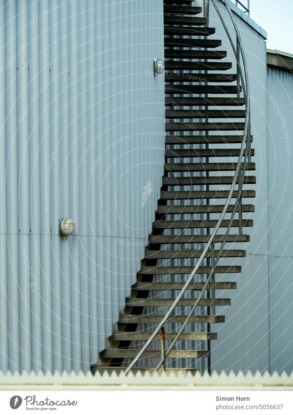 Stairs with curve staircase Industrial plant Gray Curve Vantage point Structures and shapes Level Storage Storehouse upstairs Ambiguous aimless Upward