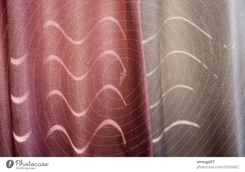 Light waves on a wrinkled curtain light waves Drape pleated curtain light pattern Two-tone Window Cloth Living or residing Interior shot Flat (apartment)