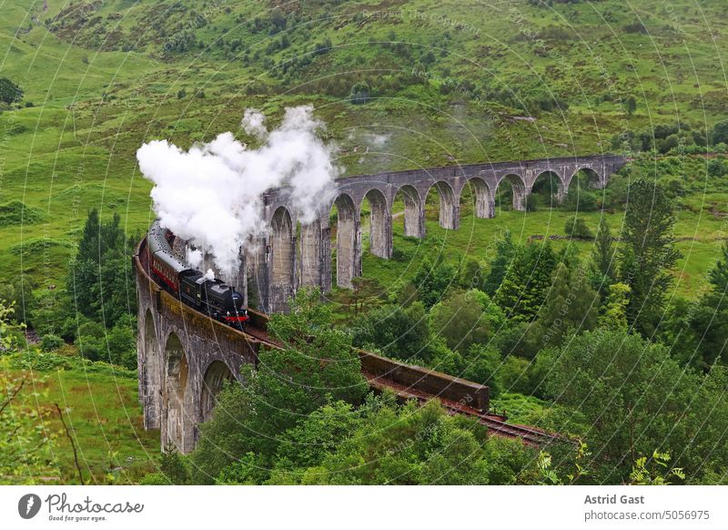 The steam locomotive on the famous Glenfinnan Viaduct in Scotland Train Steam Locomotive Railroad Highlands Bridge viaduct Engines Steamlocomotive rails known