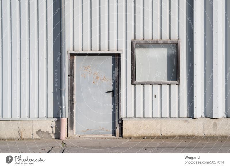 gray door in factory building Gray Factory Factory hall Warehouse Architecture Industrial plant Facade Wall (building) Gloomy Building