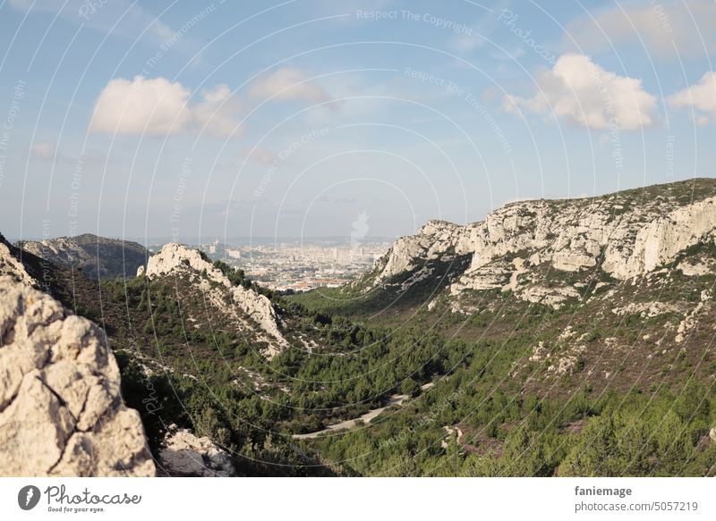 La bonne mère vue de Sormiou Marseille CALANQUES Calanque Limestone panorama Landscape Vantage point mountains Rock Provence hike Nature Notre Dame de la Garde