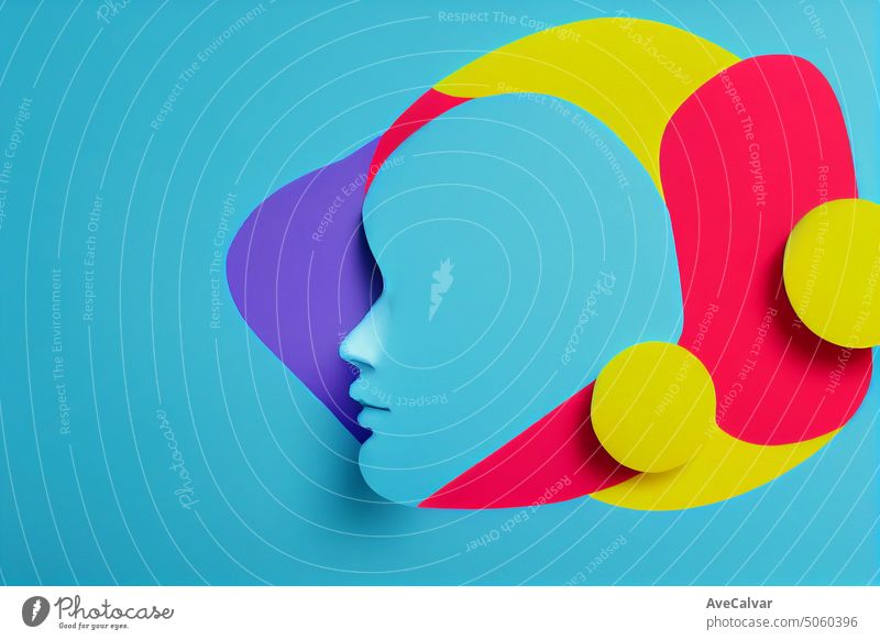 World mental health day concept. Paper human head symbol and flowers on blue background.mental health assessment, world mental health day, think positive concept