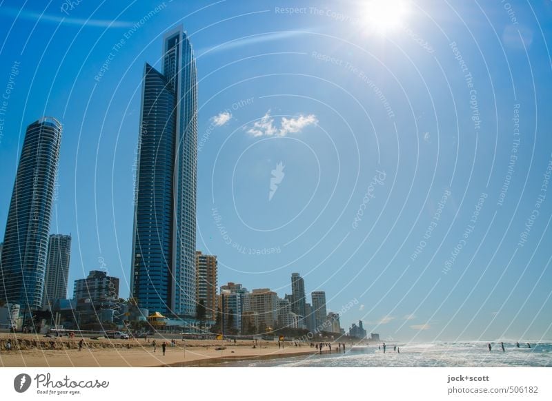sunny side up Sky Beautiful weather coast Pacific Ocean Pacific beach Surfers Paradise Skyline High-rise Moody Serene Modern Environment Town Beach life