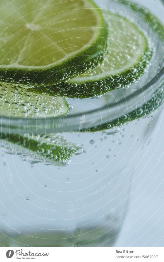 Sparkling lime slices in water glass limes freshness Fruit refreshingly Food Summer Glass Beverage Citrus fruits Drinking Summertime Lemonade Self-made Healthy