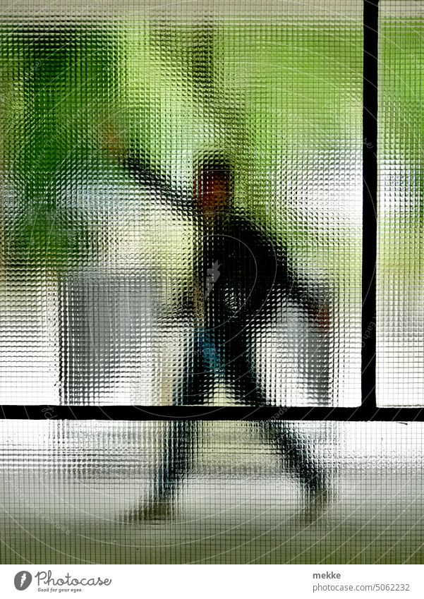 [hansa BER 2022] On to new 200 photos Pane Window Window pane Transparent Vista hazy Human being Woman fax pose Slice Glass Reflection Mysterious Building