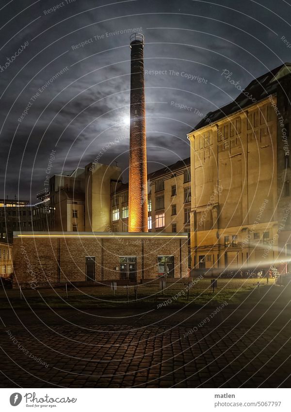 Full moon night in Moabit Full  moon Berlin moabit Courtyard Industrial architecture Chimney clearer Night Sky cloudy Light and shadow Cobblestones mobile