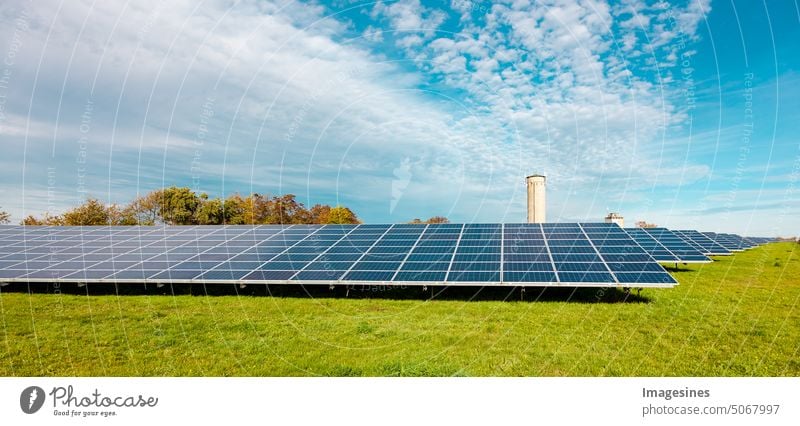 Solar panels in a field. Photovoltaic, alternative source of electricity. Concept of sustainable resources. solar collectors Field photovoltaics power source