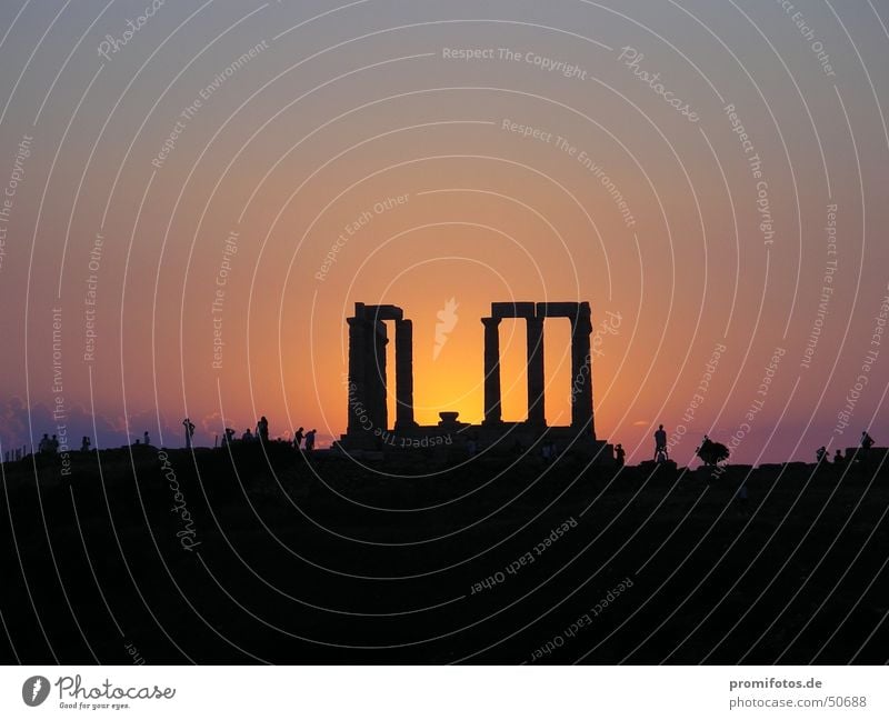 Temple ruins in Greece against the light. Photo: Alexander Hauk Ruin Dusk Religion and faith Tourism Evening temple ruin Past free time vacation Back-light