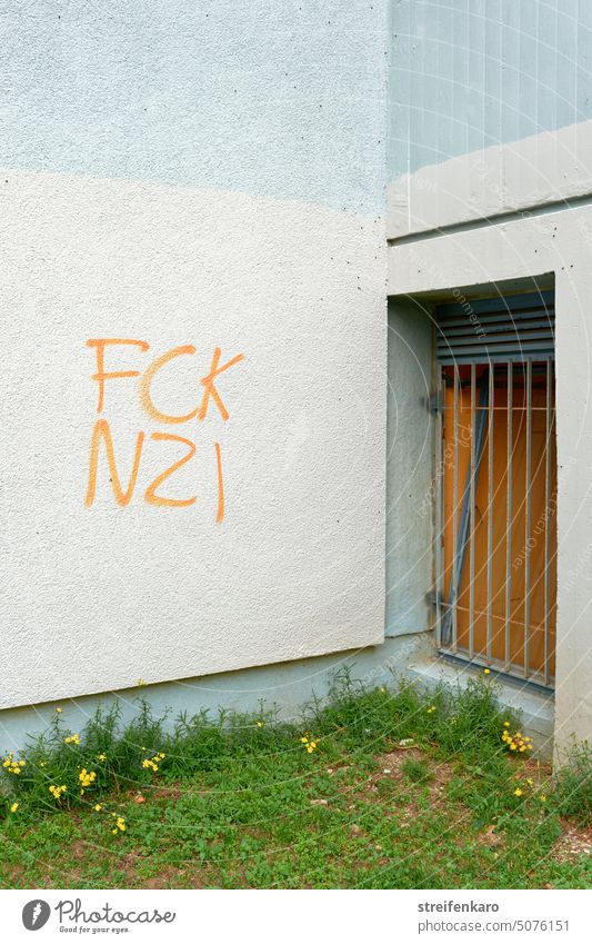 Lettering FCK NZI on a house wall Graffiti Opinion FCK NZS fuck nazis House (Residential Structure) Building Demonstration Politics and state Characters