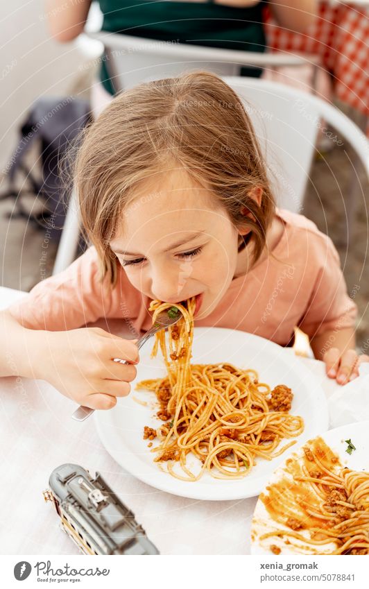 Child eats noodles Eating Noodles Nutrition Parenting Child nutrition Lunch vacation pasta Vacation with children Italy Italian Food Bolognese