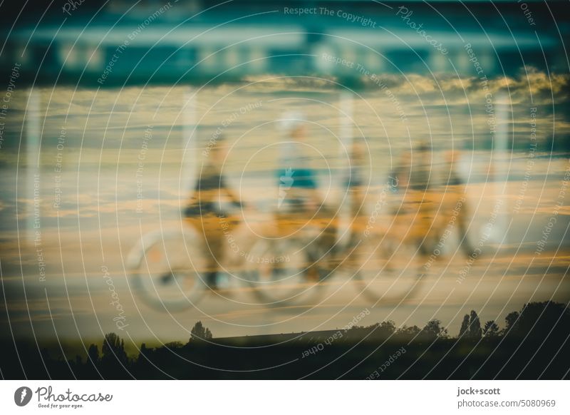 veiled | cyclist on Tempelhofer field Bicycle Mobility Leisure and hobbies Means of transport Lanes & trails Cycling tour Driving Eco-friendly Double exposure