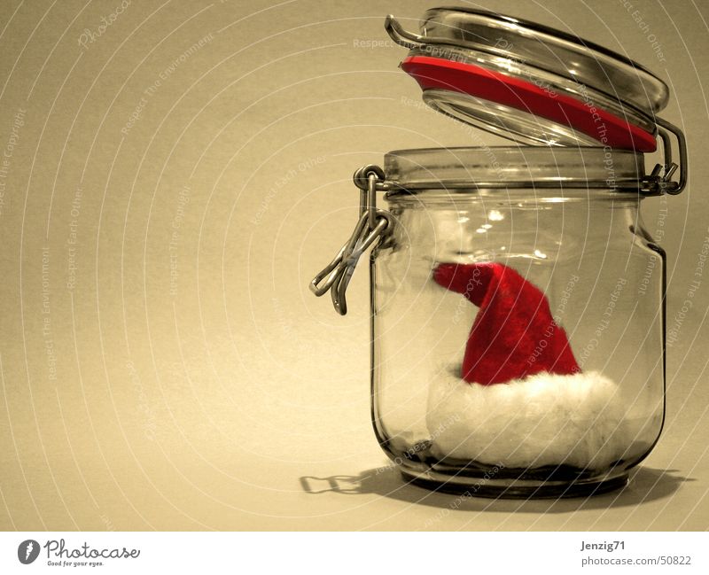 Every year again.... Santa Claus Cap Tin of food Glass Christmas & Advent Preserving jar Santa Claus hat