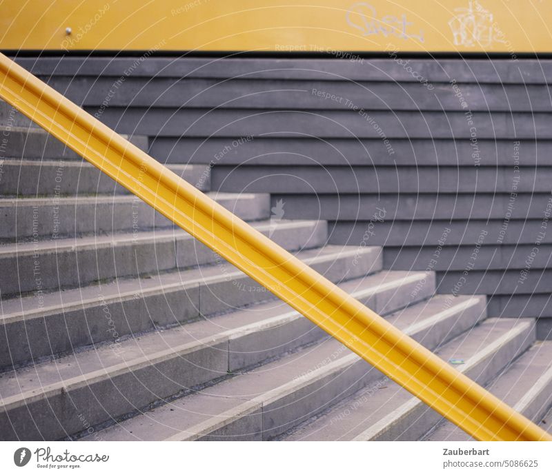 Yellow stair railing, steps, striped facade of a bridge Stairs Banister stagger Facade Concrete Modern Architecture europe architectonically Abstract structure