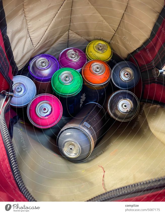 Spray kit | Grafitty spray cans in backpack Graffiti Backpack variegated Spray can illicit assortment colors spray on sprayer spraying