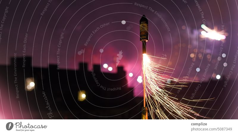 New Year Rocket Fireworks & Night Panorama 2022 Light (Natural Phenomenon) Artificial light Exterior shot Long exposure Ignite Party mood Happiness Firecracker