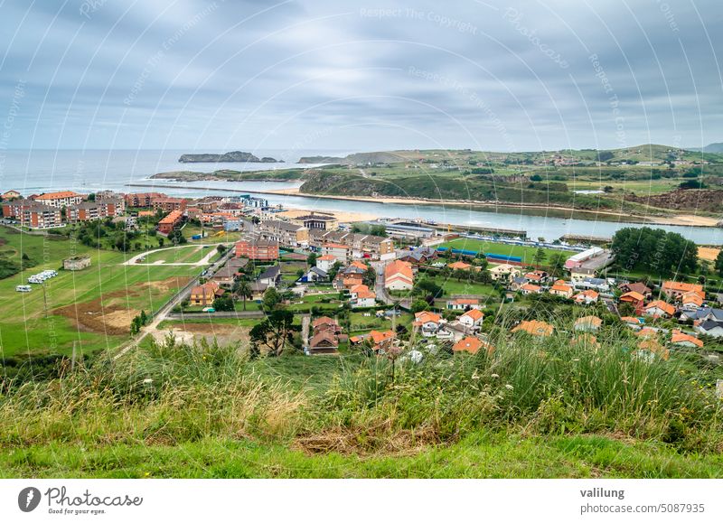 View of the town of Suances, Cantabria, northern Spain Europe bay beach coast coastline destination landscape mountain natural nature ocean sea seascape
