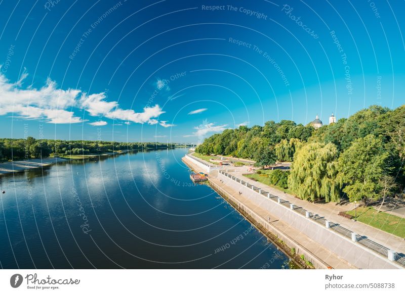 Gomel, Belarus. Sozh River, City Park And Cathedral Of St. Peter And Paul In Summer Sunny Day In Gomel, Belarus travel Paskevich town belarus promenade