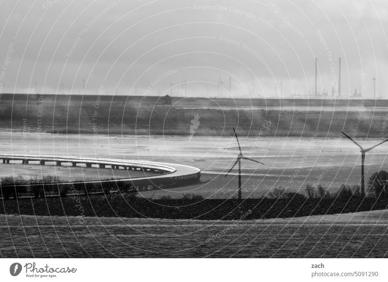 vast country Pinwheel Wind energy plant Renewable energy Energy Energy industry Electricity Technology Ecological Climate change Nature Landscape Fog