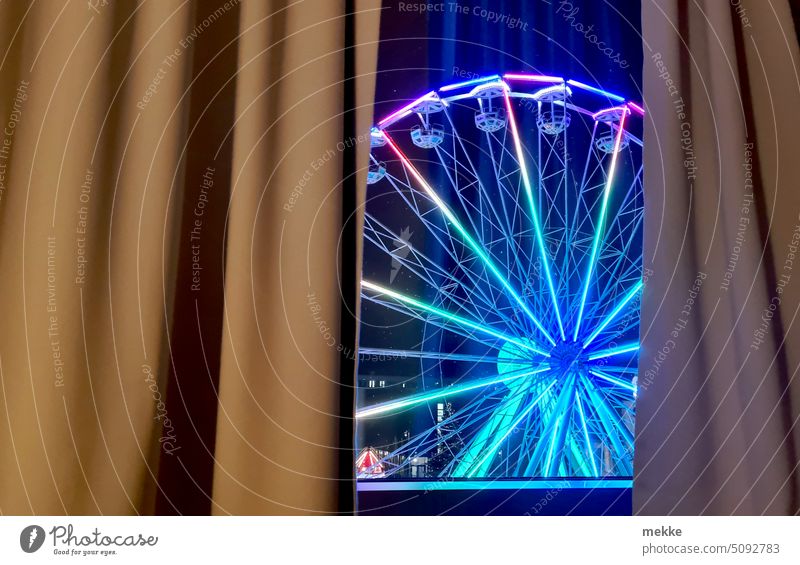 Veiled | Curtain up for a round of Ferris wheel Fairs & Carnivals Night Light Joy Dark Multicoloured Theme-park rides Feasts & Celebrations Rotate Attraction
