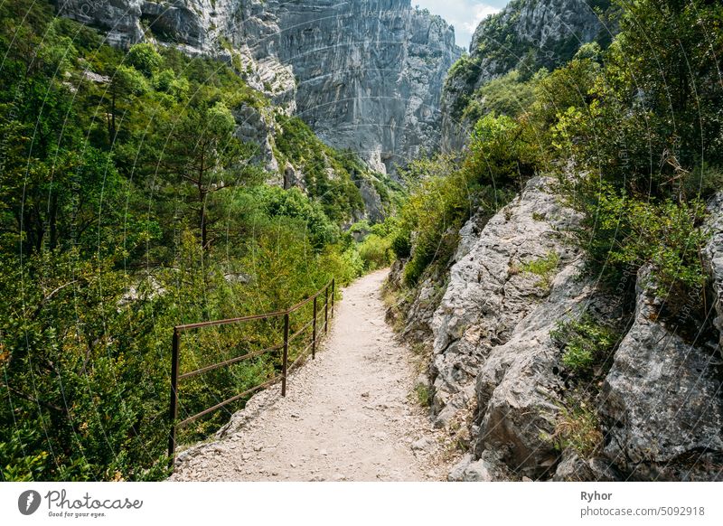 Beautiful Trail, Path, Way, Mountain Road In Verdon Gorge In France. Travel And Hiking Concept view haute summer outdoor national nobody green pathway landscape
