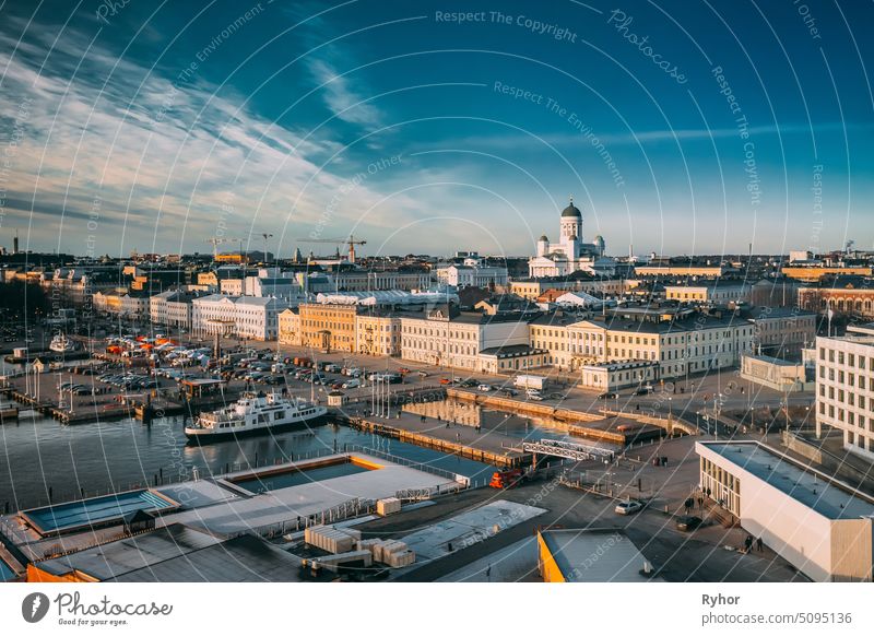 Helsinki, Finland. Top View Of Market Square, Street With Presidential Palace And Helsinki Cathedral view sightseeing helsinki market square outdoor state
