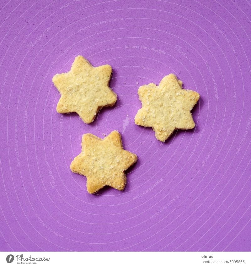three stars cookies on purple background / Christmas baking Cookie Baking Star (Symbol) Stars Christmas & Advent Baked goods Christmas biscuit Dough cute Food