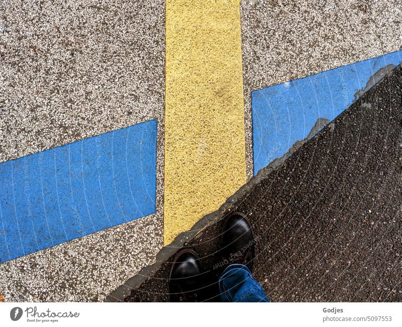 Everyday solidarity | Standing in front of road markings crossed blue and yellow lines Road marking Ukraine Symbols and metaphors War Blue Yellow Solidarity