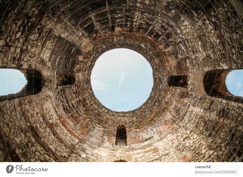 View up on a giant cupola of the Diocletian palace in Split split ceiling hole sky croatia diocletian castle dalmatia dome hall roman view scenic construction