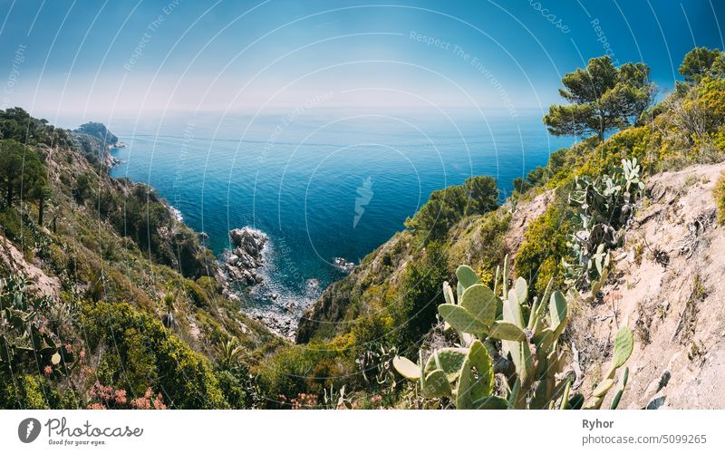 Tossa De Mar, Girona, Spain. Balearic Sea. Spring Spanish Nature With Summer Rocky Landscape And Seascape coast europe girona landscape mediterranean mountain