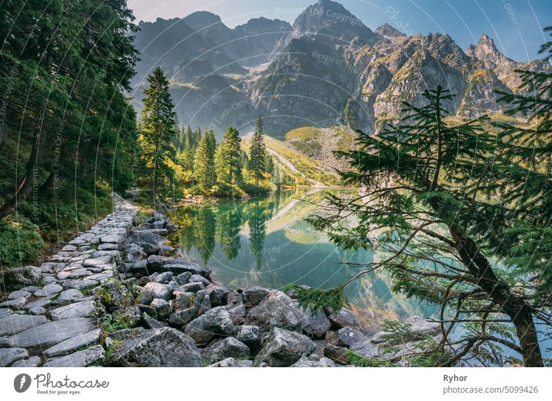 Tatra National Park, Poland. Small Mountains Lake Zabie Oko Or Male Morskie Oko In Summer Morning. Five Lakes Valley. Beautiful Scenic View. European Nature