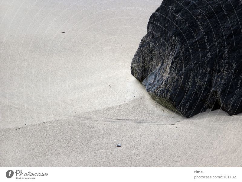 relaxed rock in shallow surf Sand Beach Water Rock Dark subject items Nature Landscape Hard Soft Fine fluid States of aggregation Foam Salty Ocean surfaces