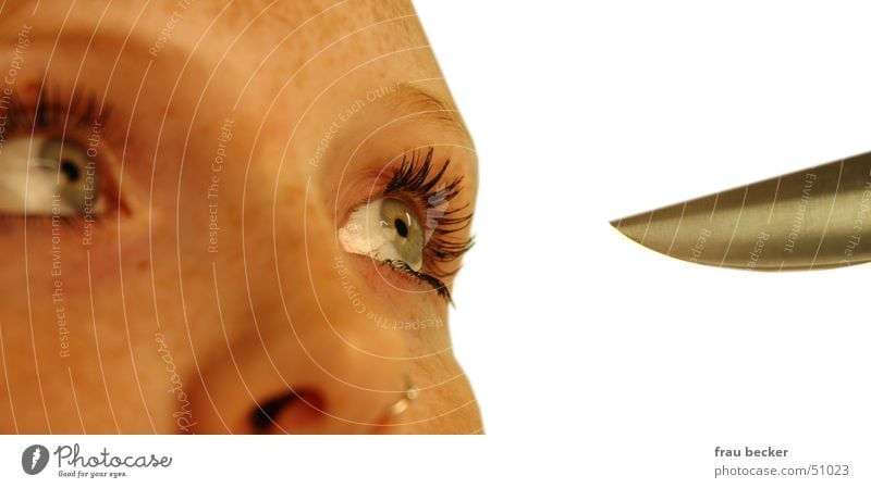 Sharp Cut Eyelash Woman Pupil Pierce Knives Point Eyes Face Detail Nose Looking Pain Sharp thing
