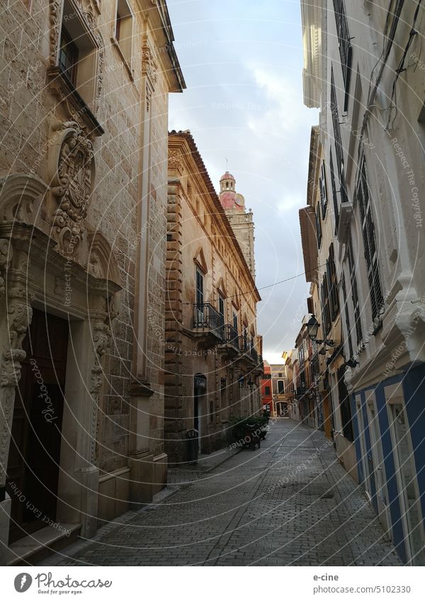 Deserted street in the old town of Ciutadella de Menorca Balearic Islands Spain Vacation & Travel Tourism Old town Historic Europe ciutadella Facade