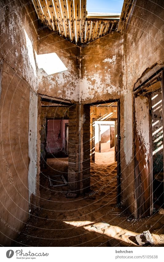 Shipping Old Broken corrupted House (Residential Structure) Force of nature decay Sunlight Kolmannskuppe Impressive Colour photo Wanderlust Dry Ghost town Ruin