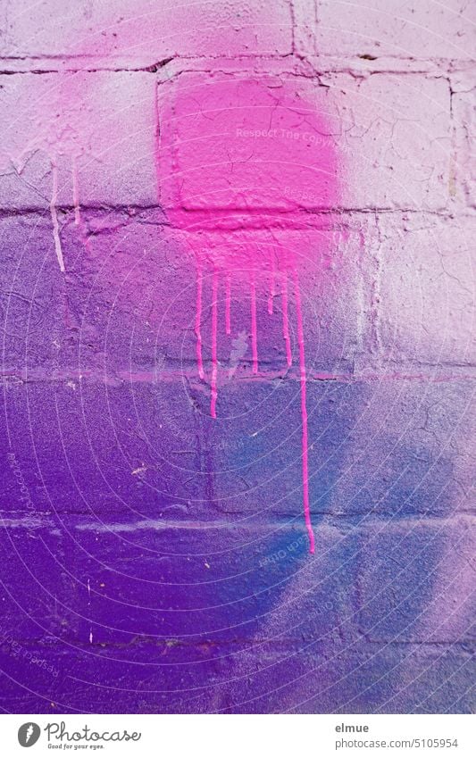 pink blob with gradient color on brick wall painted in different colors Colour variegated Pink purple bright-coloured pass spray Daub Graffiti Wall (building)